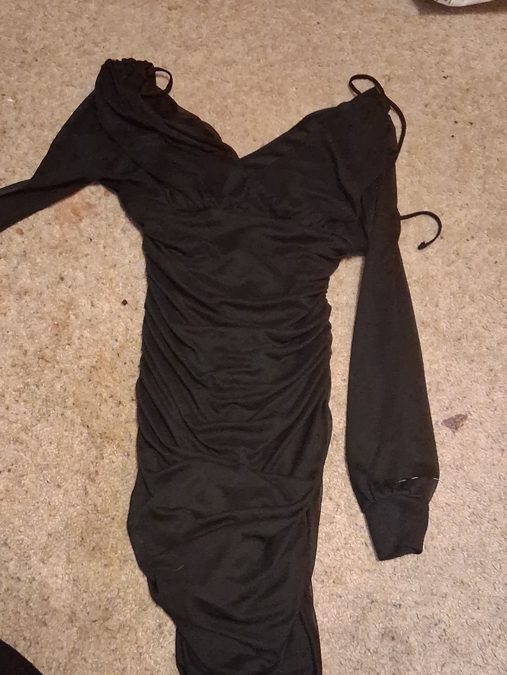 Sweet Storm Black Ruched Off-Shoulder Slip Dress